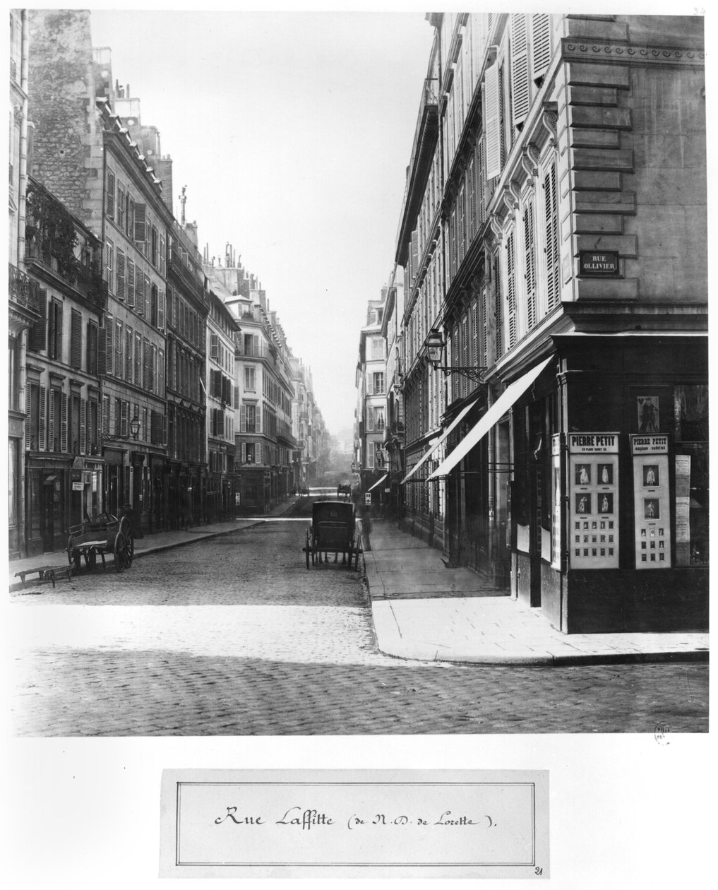Rue Laffitte, kirkosta Notre-Dame-de-Lorette, Pariisi, 1858-78 tekijältä Charles Marville