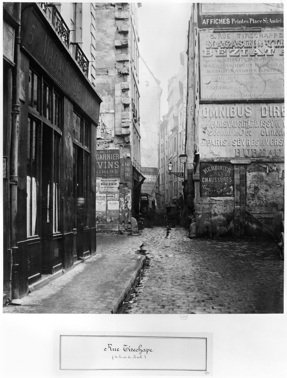 Rue Tirechape, rue de Rivolista, Pariisista, 1858-78 tekijältä Charles Marville