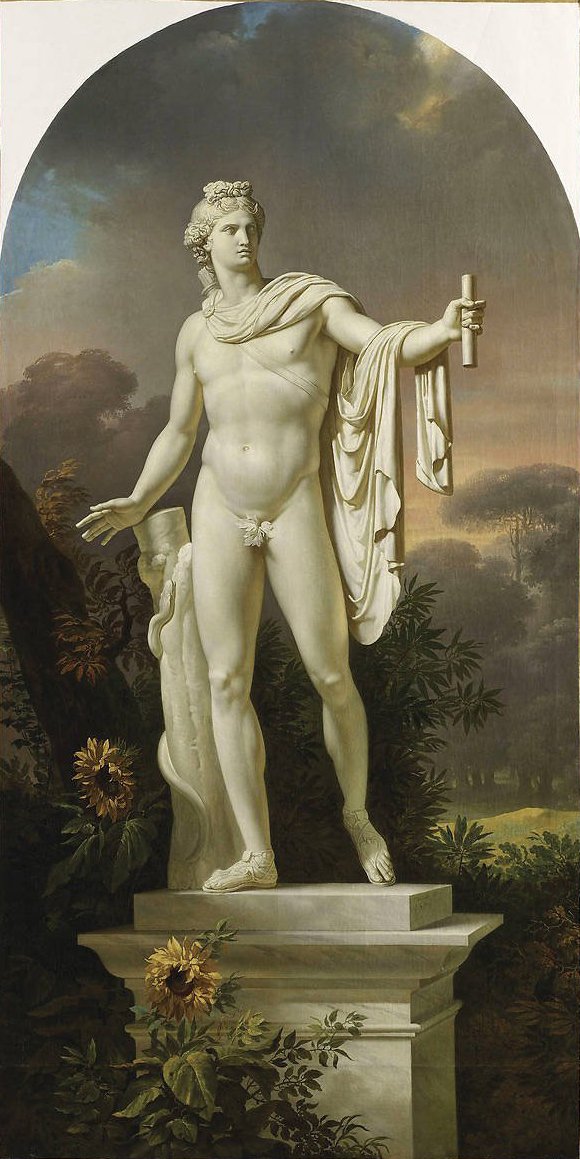 Apollo Belvedere maisemassaFrancais: Apollon du Belvedere sur fond de paysagen tekijältä Charles Meynier