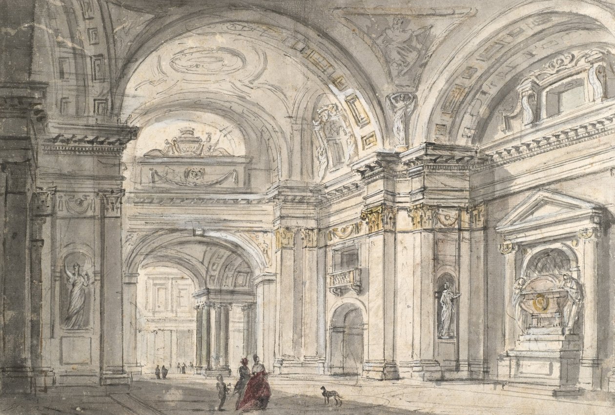 Näkymä kirkon sisäpihalle tekijältä Charles Michel Ange Challe