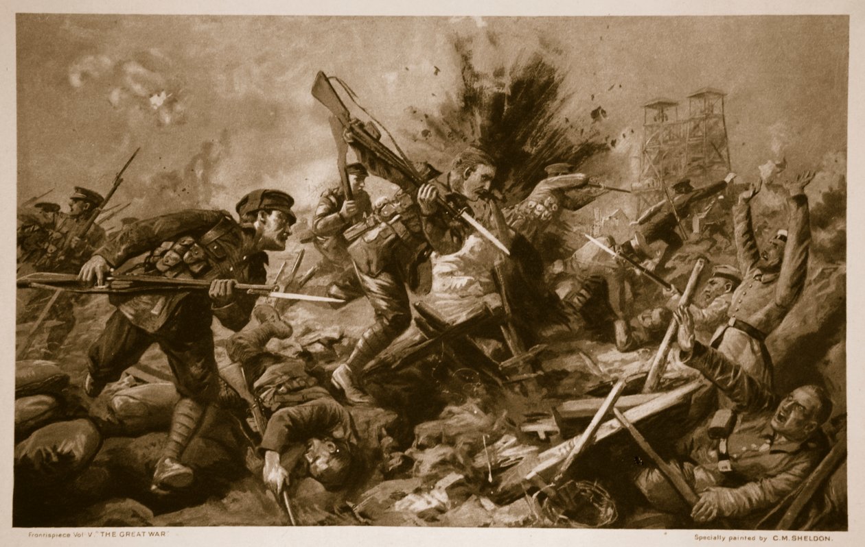 Lataus Saksan kaivojen läpi Loosissa, 25. syyskuuta 1915, 1914-1919 tekijältä Charles Mills Sheldon