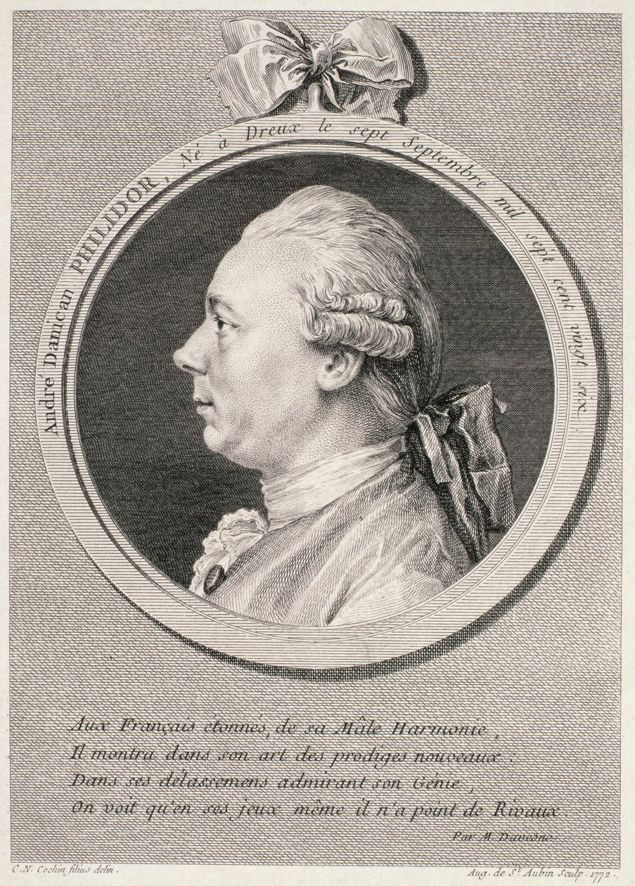 Augustus de Saint-Aubinin kaivertama Francois-Andre-Danica Philidorin (1726-95) muotokuva, 1772 tekijältä Charles Nicolas II Cochin