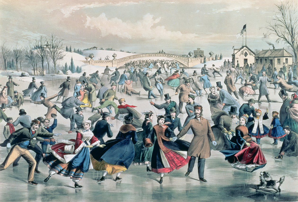 The Skating Pond, julkaisija Currier and Ives, New York, 1862. tekijältä Charles Parsons