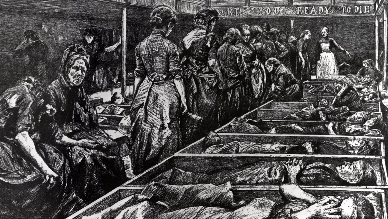 Pelastusarmeijan naisten turvakoti, kuvitus teoksesta "The Graphic", 27. helmikuuta 1892 tekijältä Charles Paul Renouard