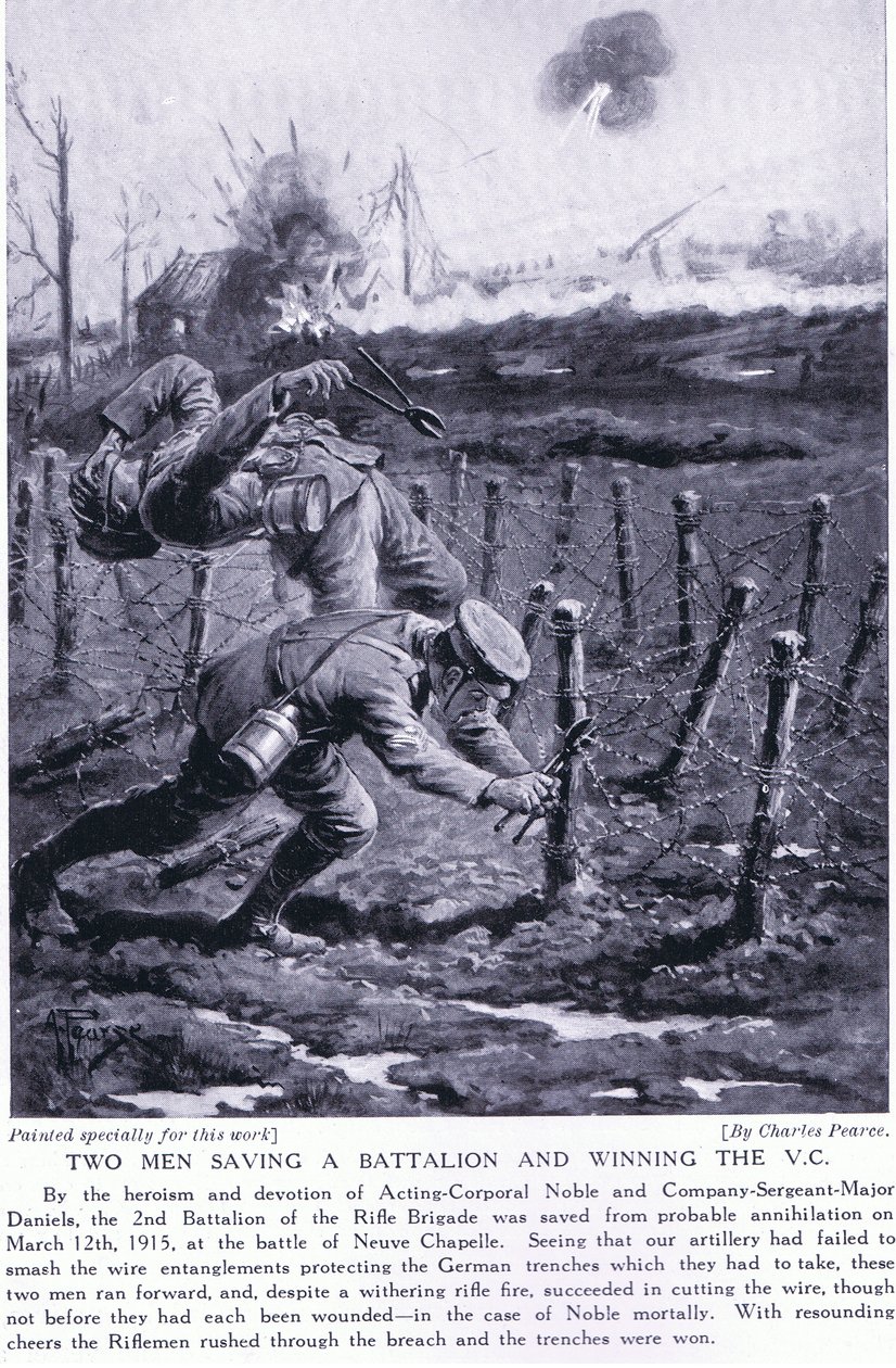 Kaksi miestä pelastivat pataljoonan ja voittivat VC:n Neuve Chapellen taistelussa maaliskuussa 1915 tekijältä Charles Pears