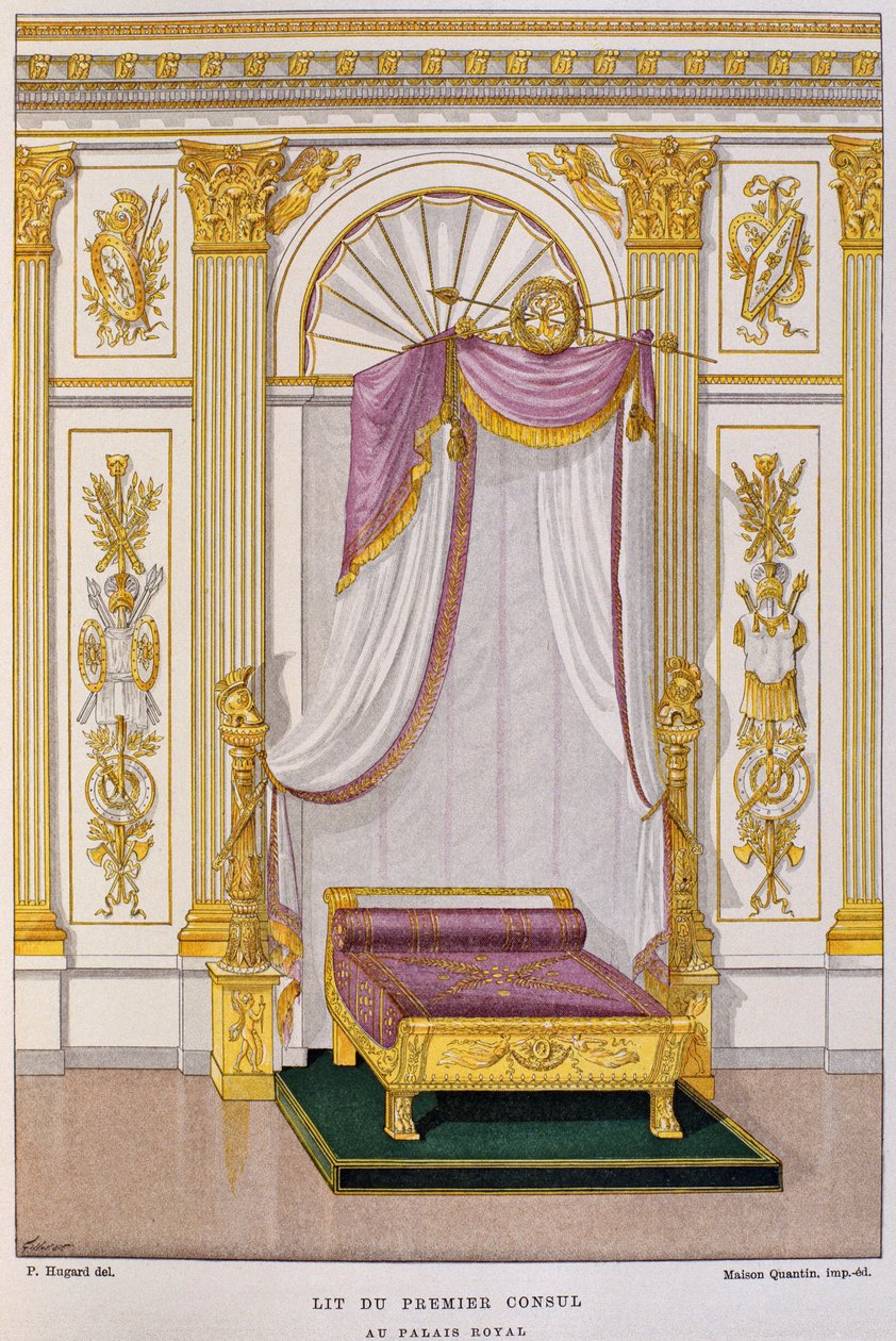 Napoleon I Bonaparten (1769-1821) sänky Palais Royalissa, ensimmäinen konsuli, kuva Henry Havardin "Sisustus- ja sisustussanakirjasta", osa 3, levy 28, Paris, Maison Q tekijältä Charles Percier