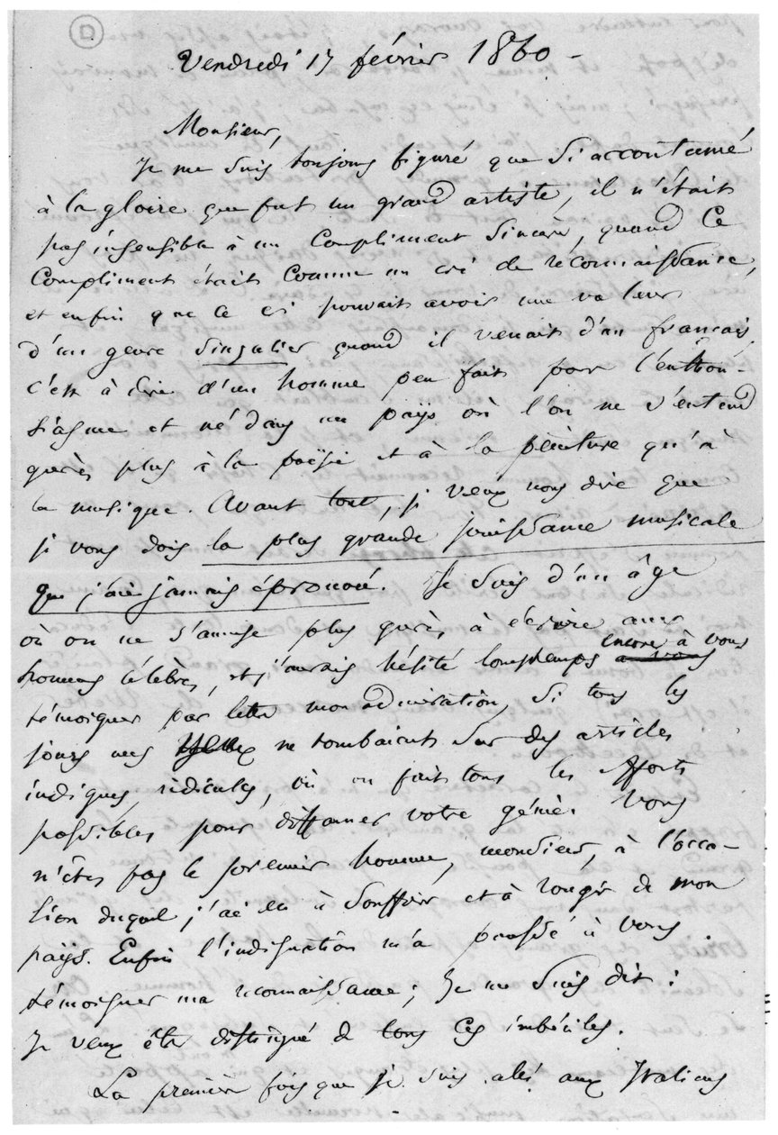 Kirje Richard Wagnerille (1813-83) 17. helmikuuta 1860 tekijältä Charles Pierre Baudelaire