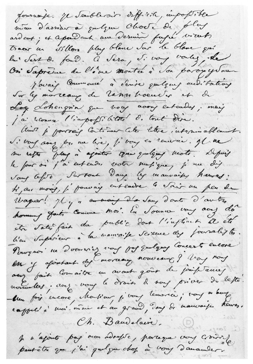 Kirje Richard Wagnerille (1813-83) 17. helmikuuta 1860 (kynä ja muste paperille) tekijältä Charles Pierre Baudelaire