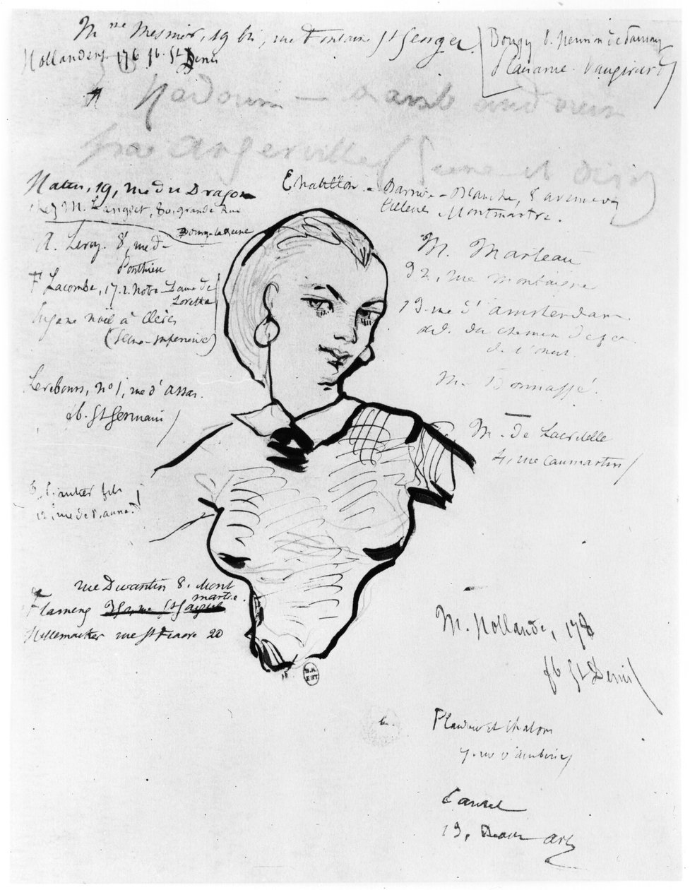 Jeanne Duvalin muotokuva Auguste Poulet-Malassisin (1825-78) muistiinpanoilla 1858-60 tekijältä Charles Pierre Baudelaire