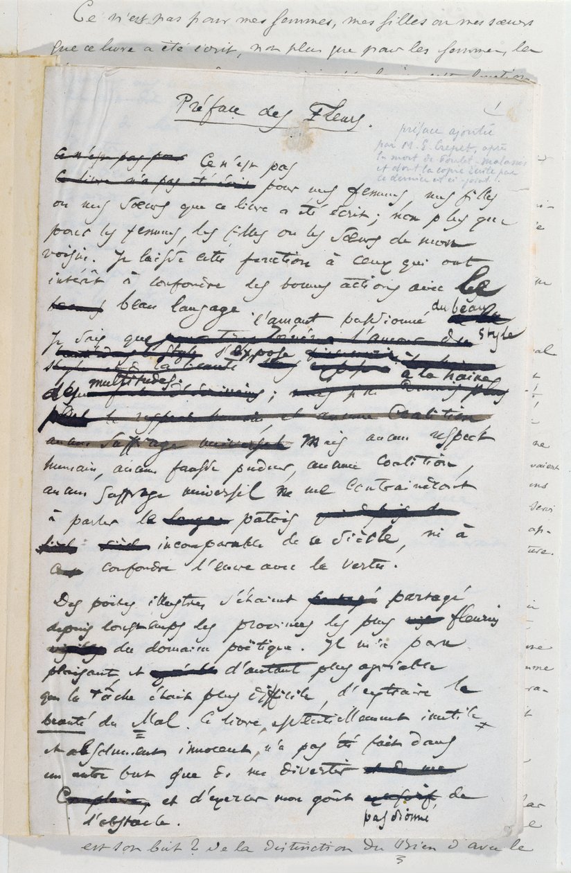 Les Fleurs du Malin 2. painoksen esipuheprojekti tekijältä Charles Pierre Baudelaire
