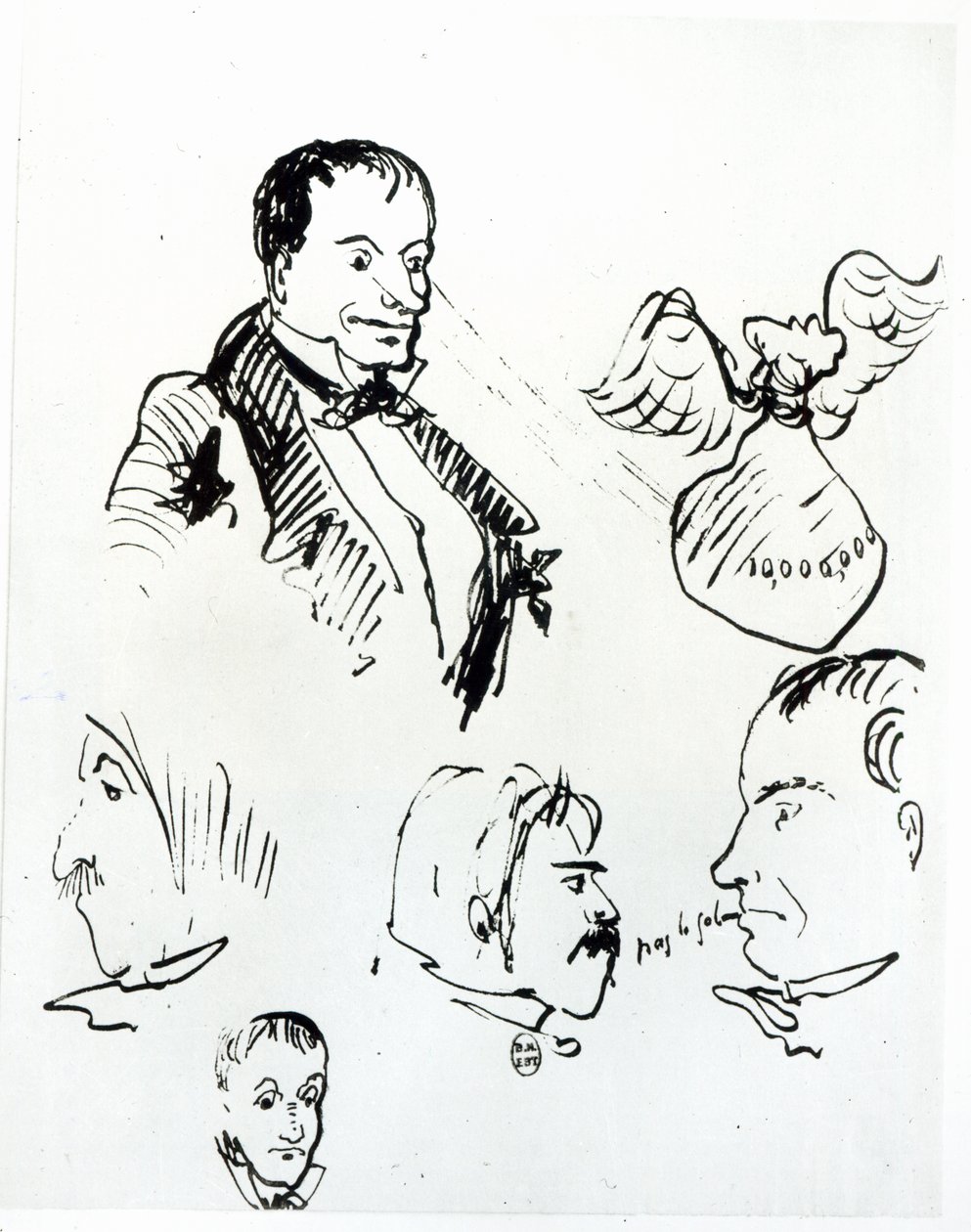 Kolme omakuvaa ja profiilia Jules Champfleurysta (1821-89) ja Charles Asselineausta (1820-74) n. 1857-58 tekijältä Charles Pierre Baudelaire