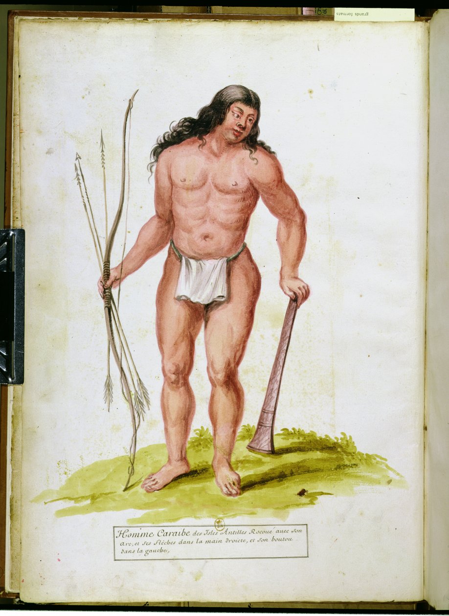 Kotoisin Karibiasta aseineen, käsikirjoituksesta kasveista ja sivilisaatiosta Antilleilla, n. 1686 tekijältä Charles Plumier