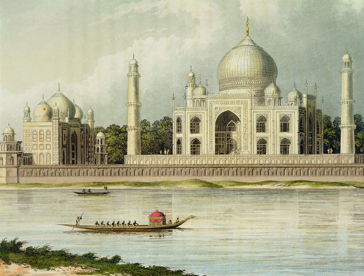 Taj Mahal, keisari Shah Jehanin ja hänen kuningattarensa hauta, levy 25 julkaisusta "Maaluksellinen kiertue Ganges- ja Jumnajoen varrella", kaiverrettu Thomas Sutherlandin (s.1785) pubin toimesta. kirjoittanut Rudolf Ackermann, 18 tekijältä Charles Ramus Forrest