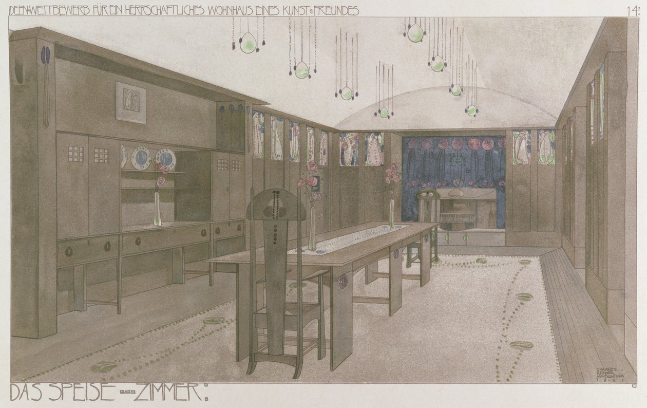 Suunnittelu ruokasalille, 1901 tekijältä Charles Rennie Mackintosh