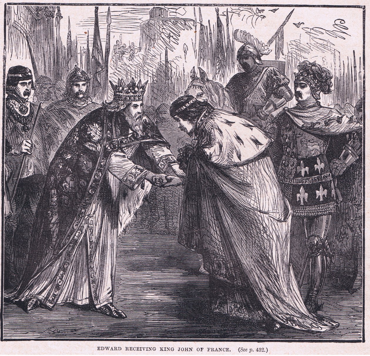 Edward vastaanottaa Ranskan kuninkaan Johanneksen 1357 jKr tekijältä Charles Ricketts