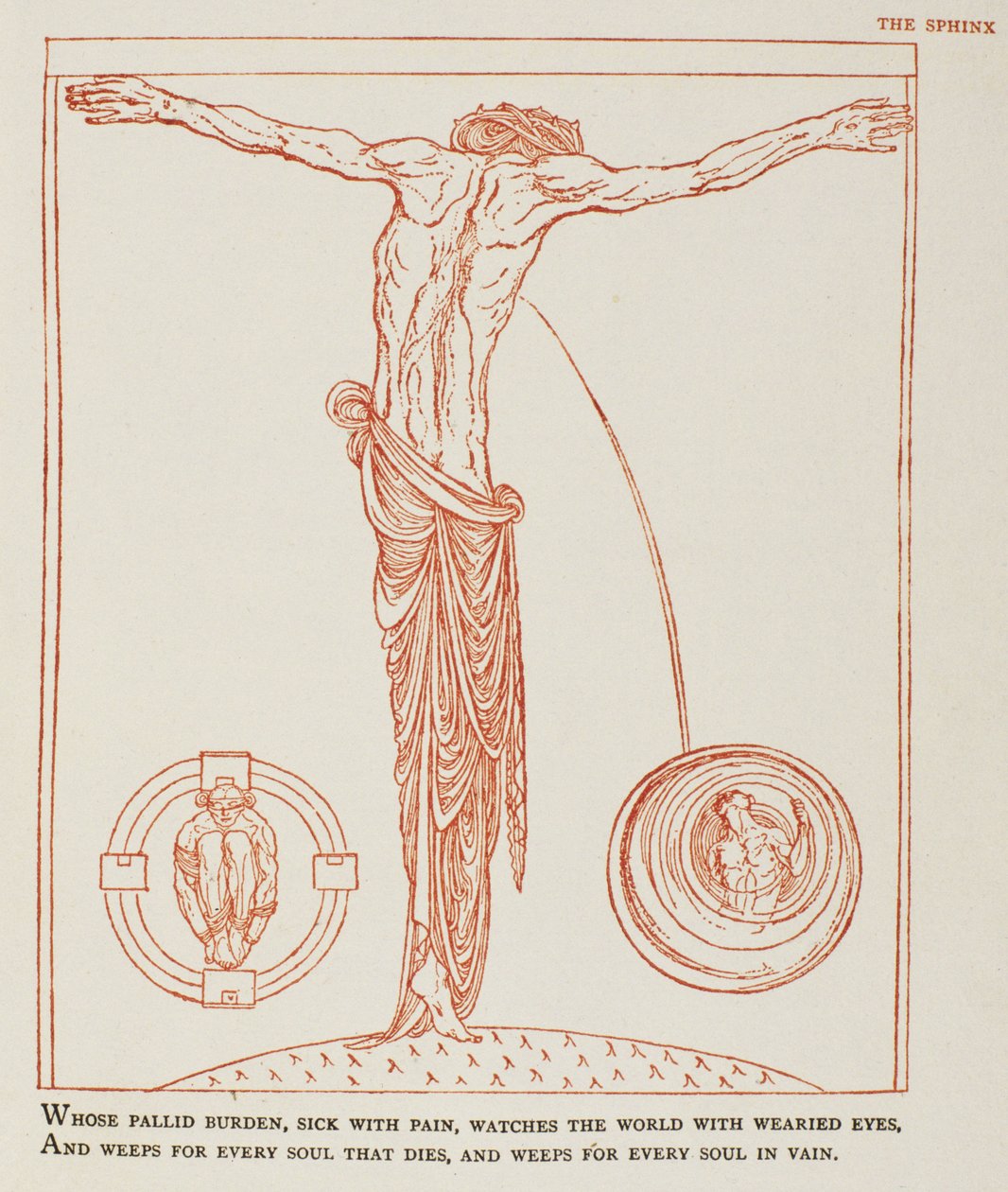 Kuvitus Oscar Wilden pubille "Sfinksi ilman salaisuutta". Elkin Mathews ja John Lane, 1894 tekijältä Charles Ricketts