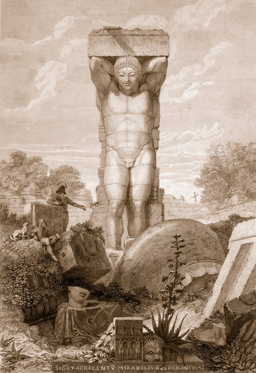 Temppeli Agrigentumissa, Sisiliassa, julkaisusta "Antiquities of Athens and Other Places in Greece", julkaistu Priestly und Weale, Lontoo 1830 tekijältä Charles Robert Cockerell