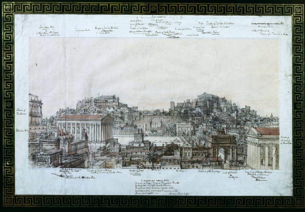 Antiikin Rooman rekonstruktio Antoniinien aikaan, noin 1819 (tussi ja tussi ja wc paperille). tekijältä Charles Robert Cockerell