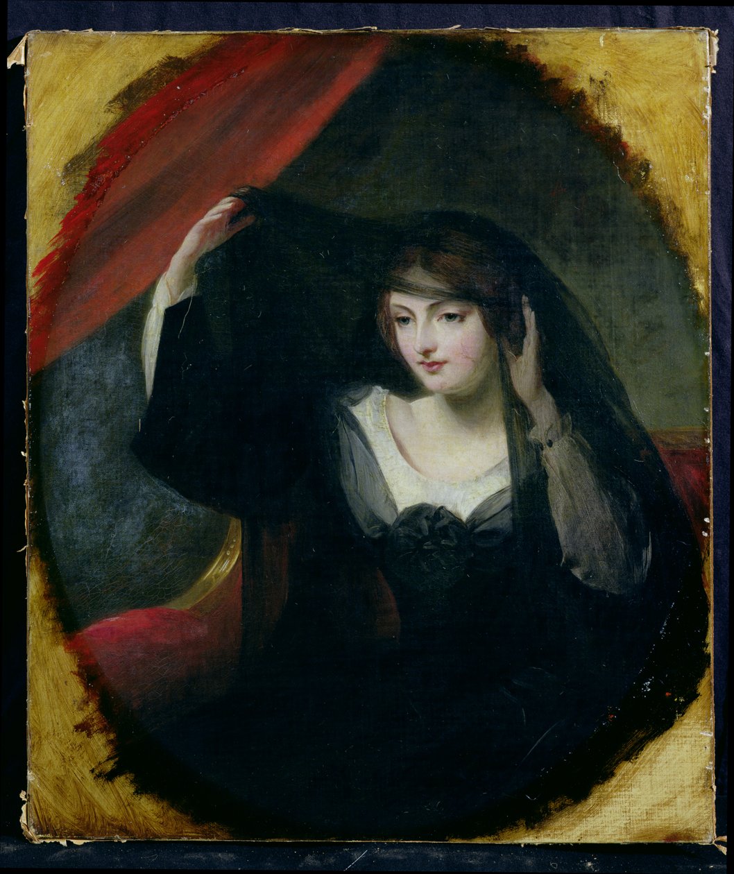 Olivia nostaa hunnuaan, 1849 tekijältä Charles Robert Leslie