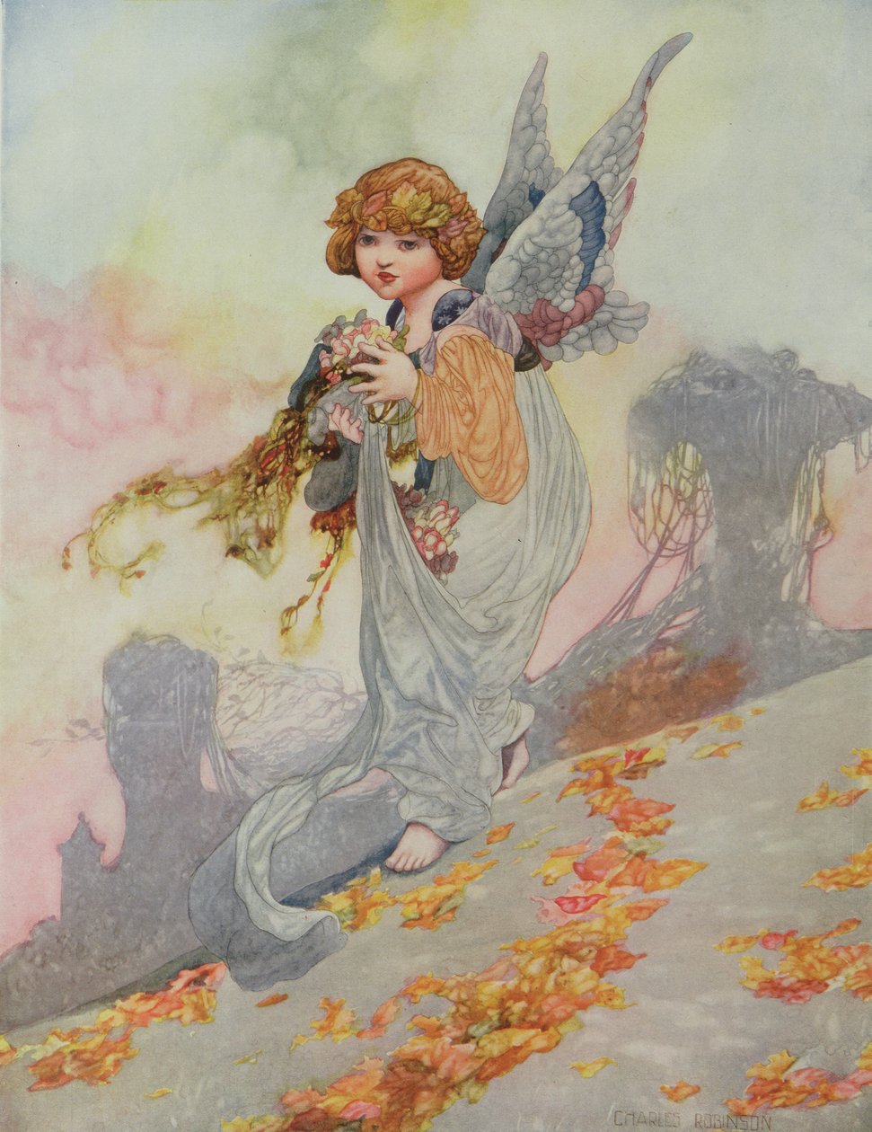 Autumn from the Seasons tilattu vuoden 1920 Pears Annualille tekijältä Charles Robinson