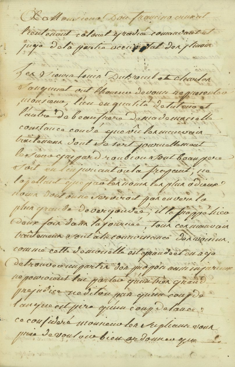 Vetoomus herra Don Francisco de Cruzatille, everstiluutnantille tekijältä Charles Sanguinet