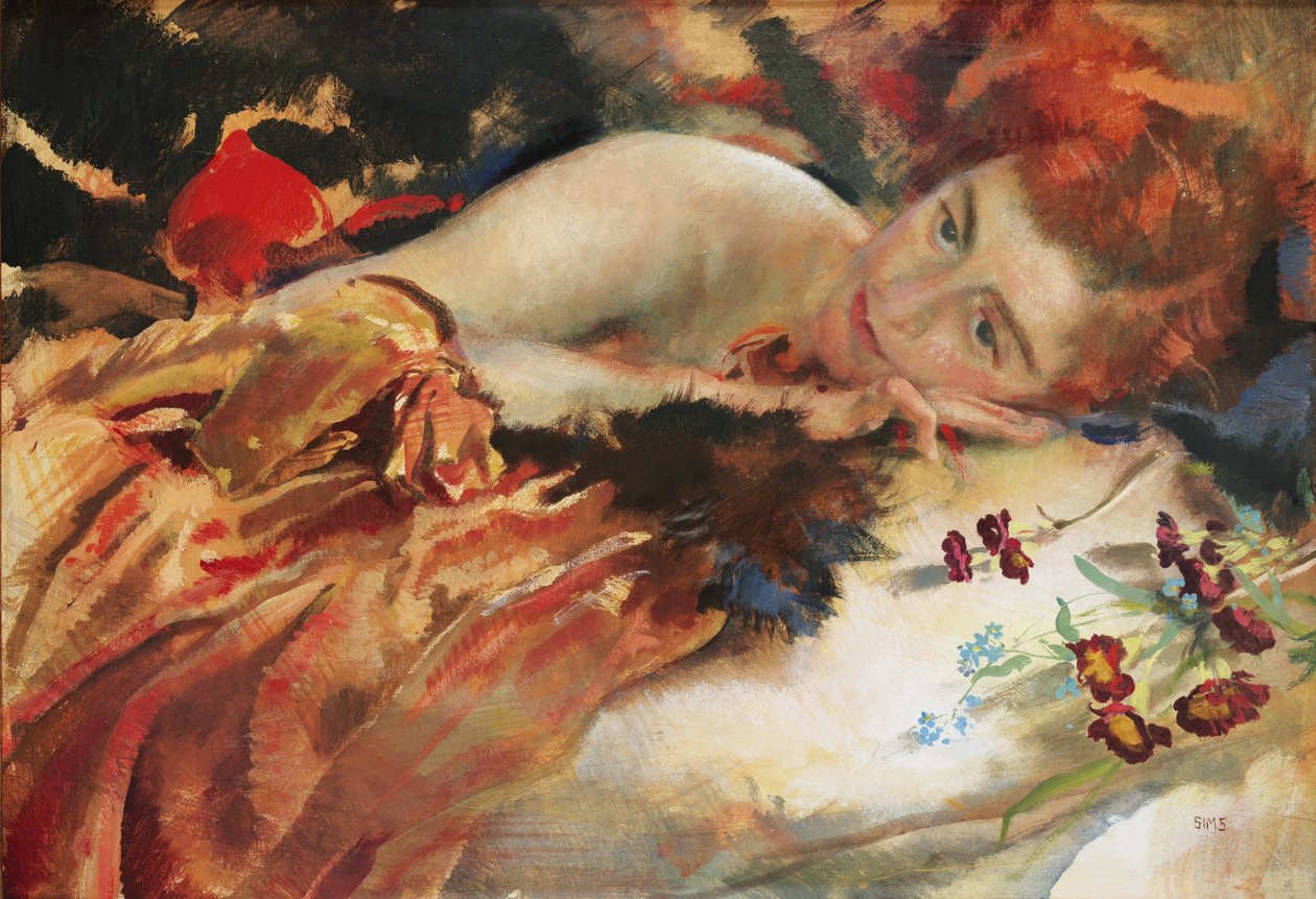 Taiteilijan emäntä (tempera paneelissa) tekijältä Charles Sims