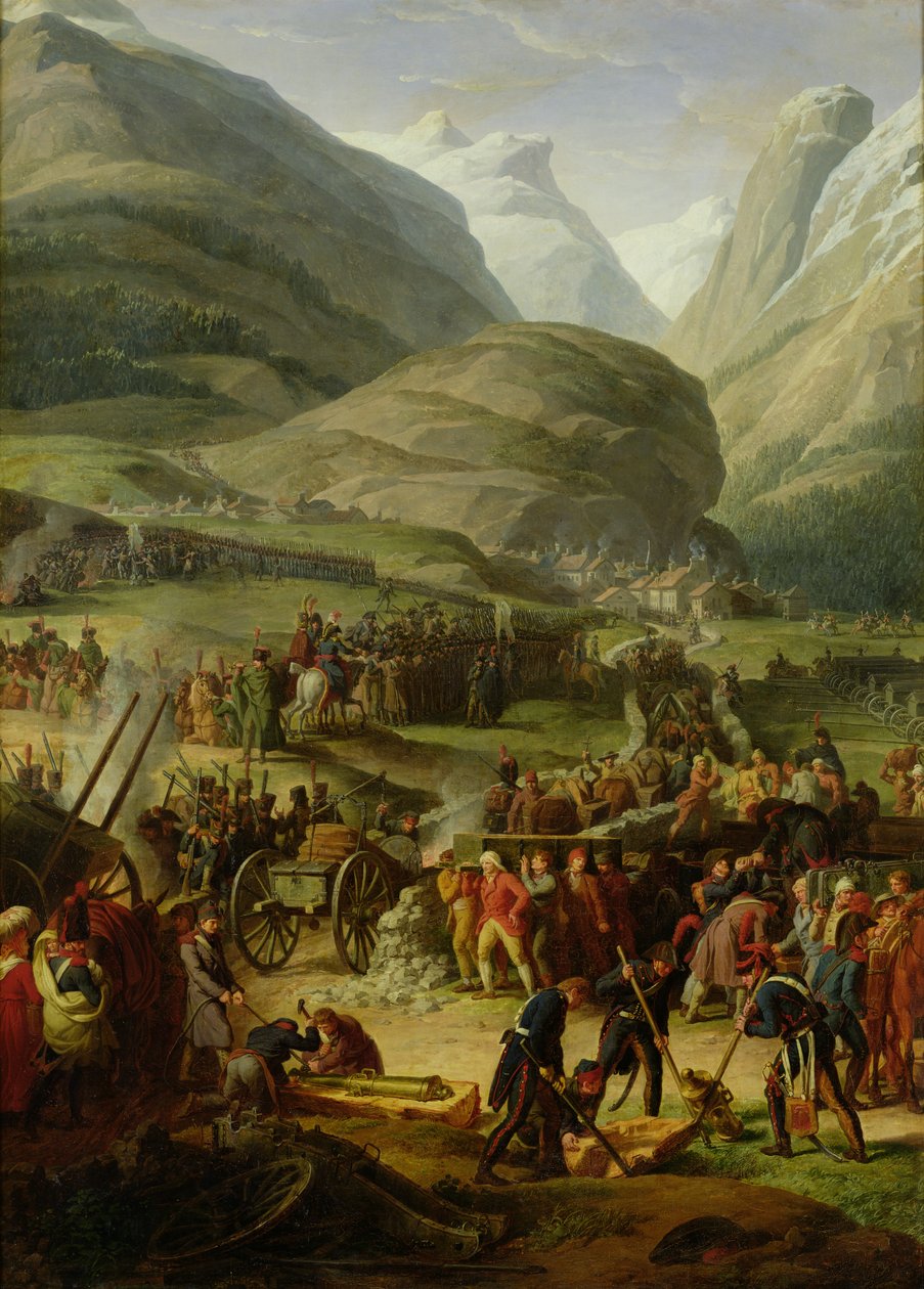 Ranskan armeija matkalla Saint-Bernhardin solan yli Bourg St. Pierren kohdalla, 20. toukokuuta 1800, 1806. tekijältä Charles Thevenin