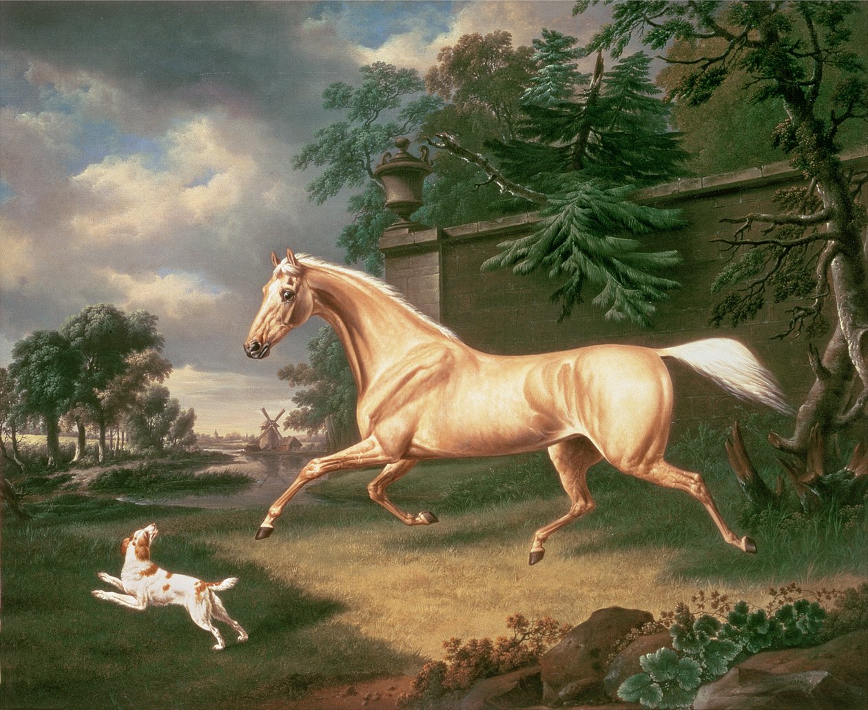 Palomino, jota pelotti lähestyvä myrsky spanielin kanssa, 1814 tekijältä Charles Towne