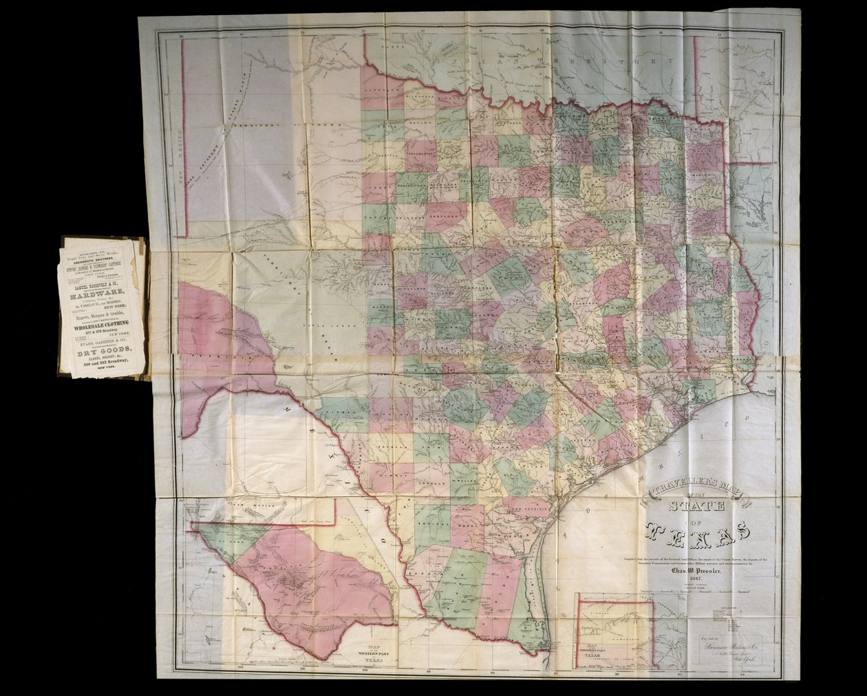 Presslers Map of Texas, 1867 (litografia, kirjamuodossa) tekijältä Charles W. Pressler