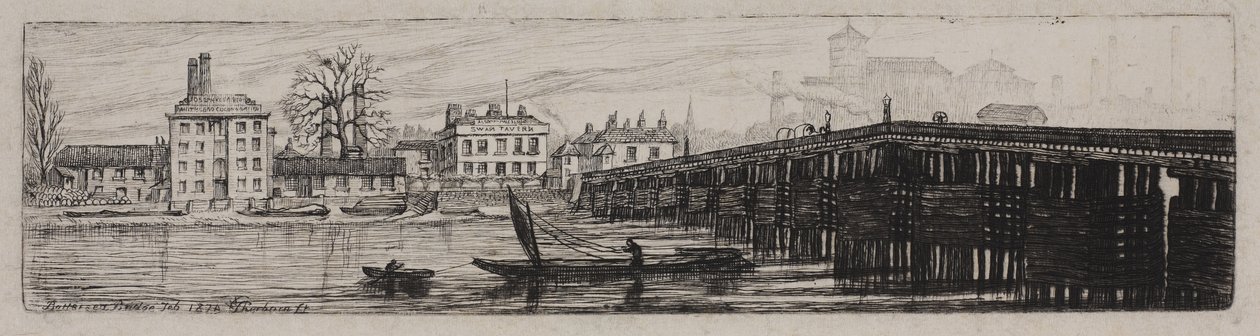 Näkymä Battersean sillalle Middlesexin rannalta, 1874. tekijältä Charles William Sherborn