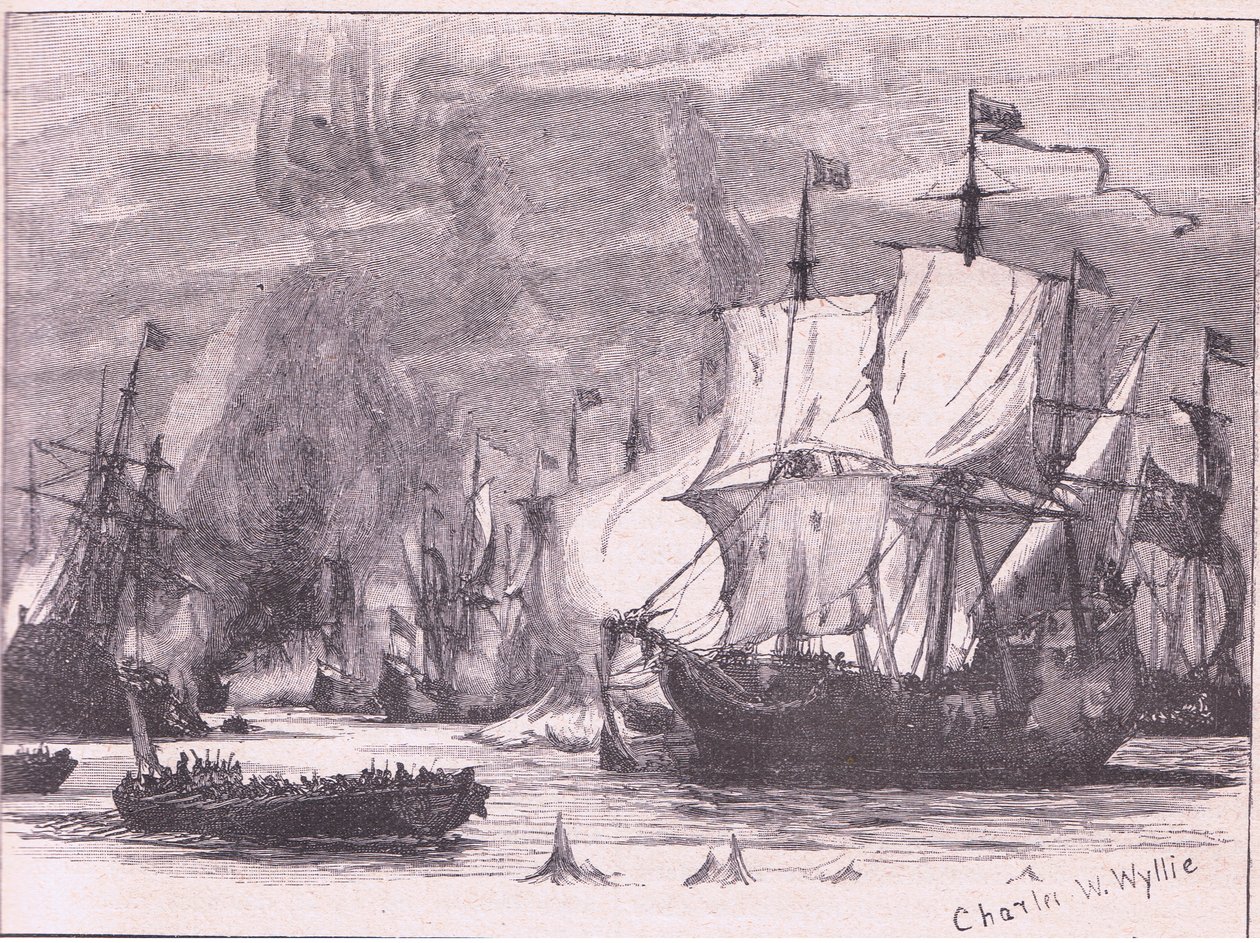 Meritaistelu Cape Passaron edustalla AD 1718 tekijältä Charles William Wyllie