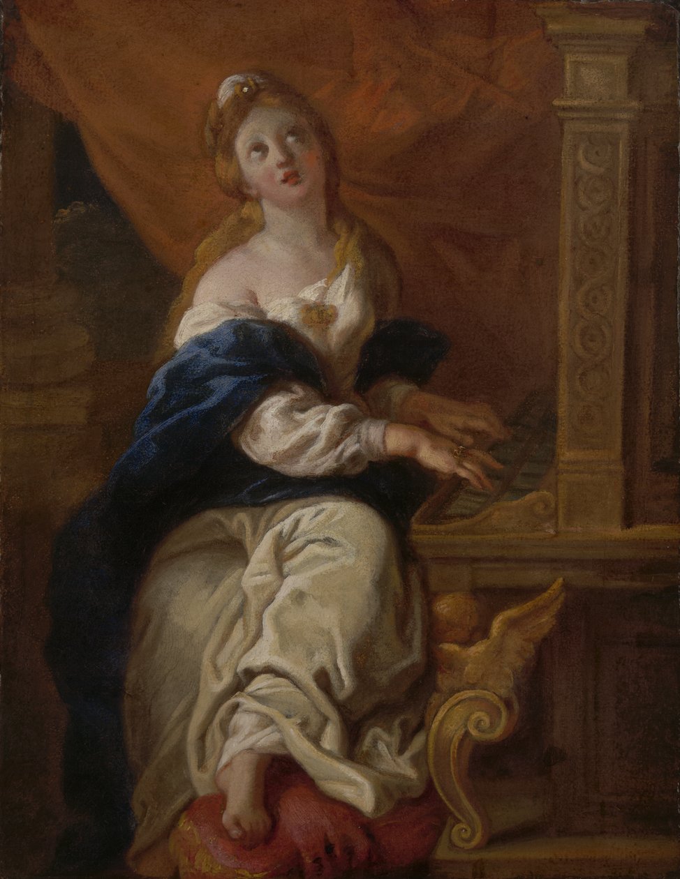 Saint Cecilia, n. 1700 (öljy paperille) tekijältä Charles de la Fosse
