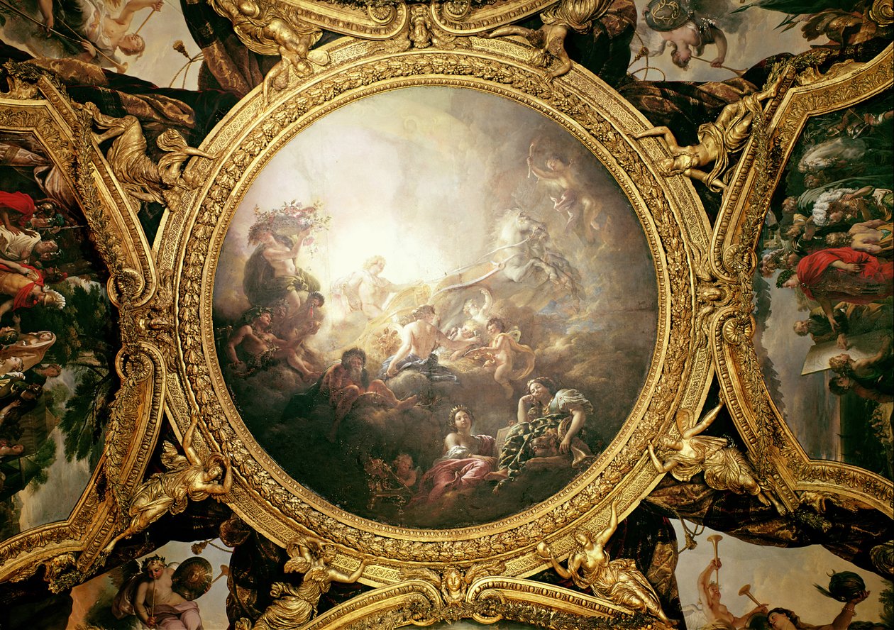 Apollon vaunut, kattomaalaus Apollon salongista. tekijältä Charles de la Fosse