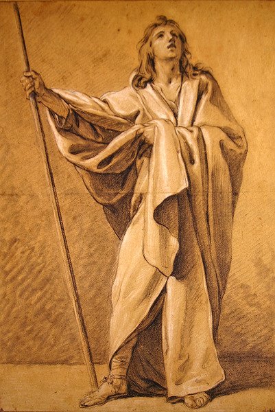 Saint Rochin tutkimus (mustavalkoisia liituja paperilla) tekijältä Charles Michel Ange Challe