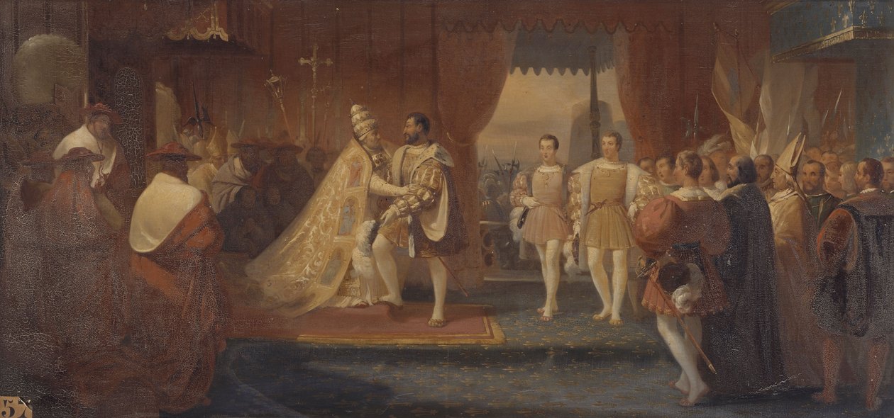 Entrevue de François 1er ja du pape Clément VIII à Marseille. 13. lokakuuta 1533 tekijältä Charles Philippe Lariviere
