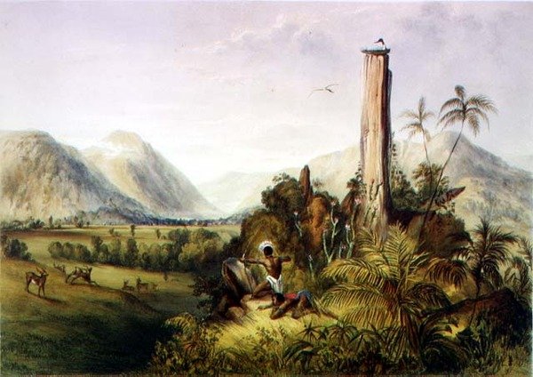 Pure-Piapa, merkittävä basalttikivi Guyanassa, teoksesta "Näkymät Guayanan sisätiloissa", kaiverrettu Paul Gauci (fl.1834-67) pubi. kirjoittanut Ackermann tekijältä Charles (after) Bentley