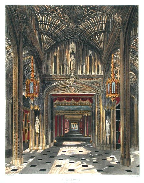 Konservatorio, Carlton House, William Henry Pynen (1769-1843) "The History of the Royal Residences" -teoksesta, R. Reeven kaiverrus, julkaistu 1819 (värilitho) tekijältä Charles (after) Wild