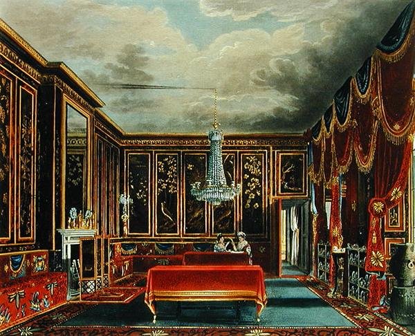 The Japan Room at Frogmore, kaiverrettu R. Reeve, "The History of the Royal Residences of Windsor Castle, St. James Palace, Carlton House, Kensington Palace, Hampton Court and Frogmore", julkaisija A. Dry tekijältä Charles (after) Wild