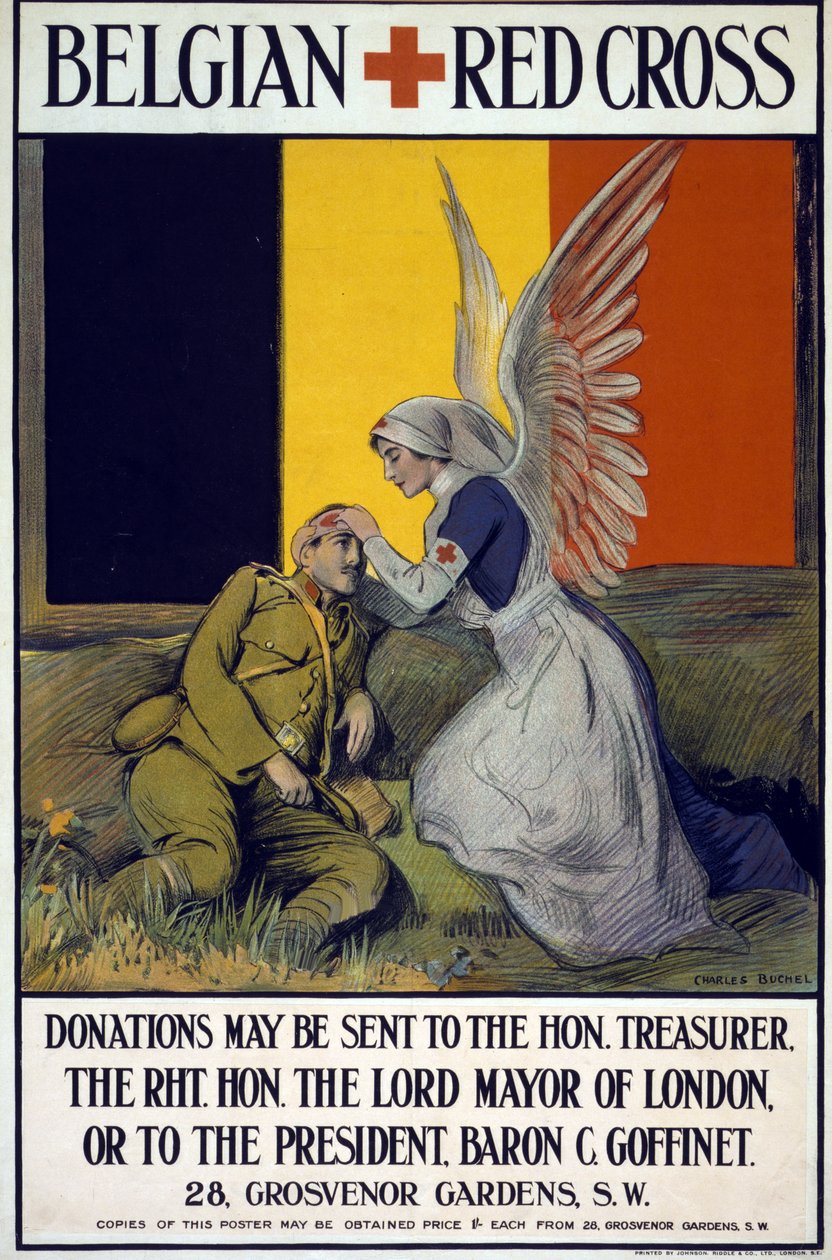 Belgian Punaisen Ristin varainkeruujuliste, pubi. 1914-18 (väri litho) tekijältä Charles A. Buchel