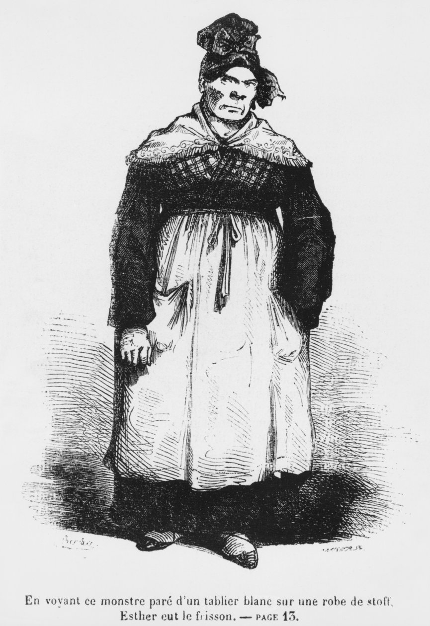 Jacqueline Collin, Vautrinin täti, joka tunnetaan nimellä Asie, kuvitus Honore de Balzacin teoksesta "Splendeurs et Miseres des Courtisanes", julkaistu 1867. tekijältä Charles Albert d Arnoux Bertall