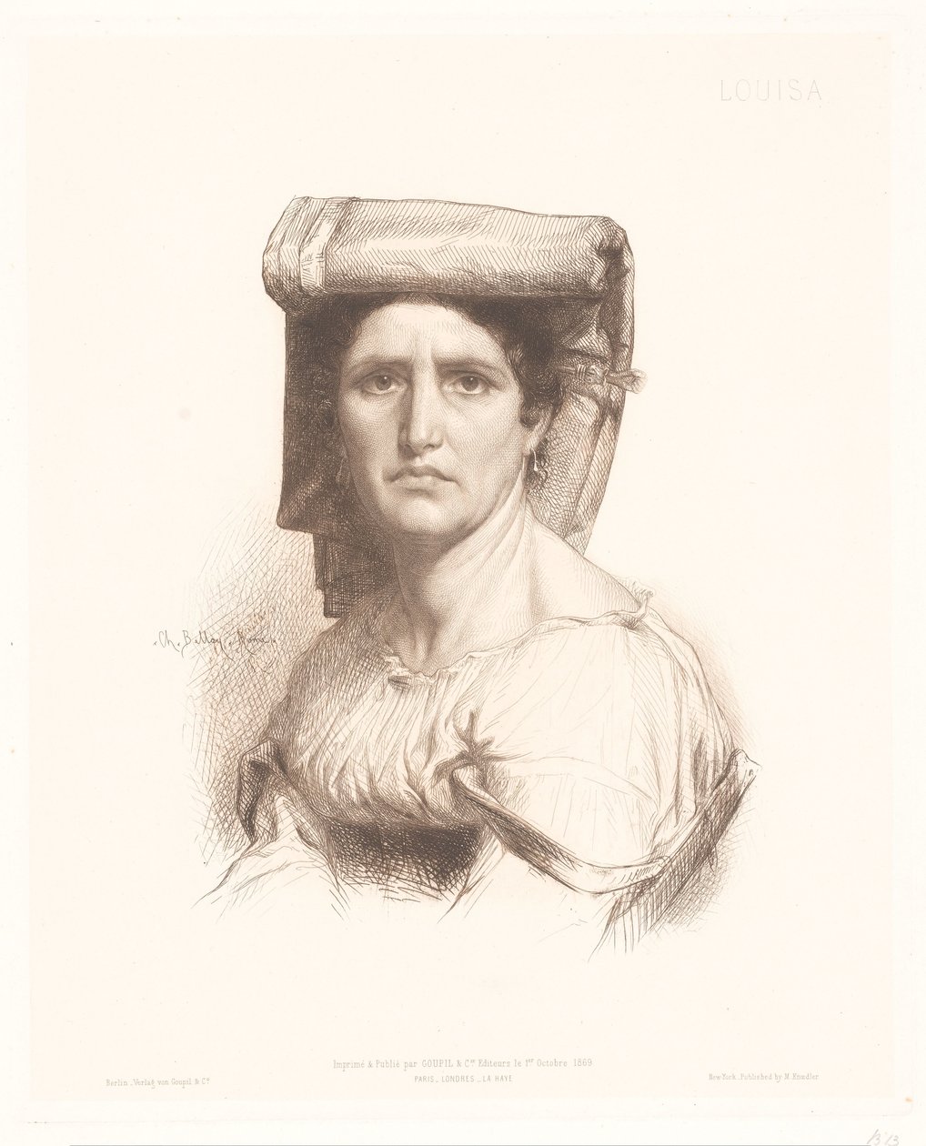 Italian naisen muotokuva Louisa (otsikko esineessä) Italian naisten muotokuvia (sarjan nimi) tekijältä Charles Alphonse Paul Bellay