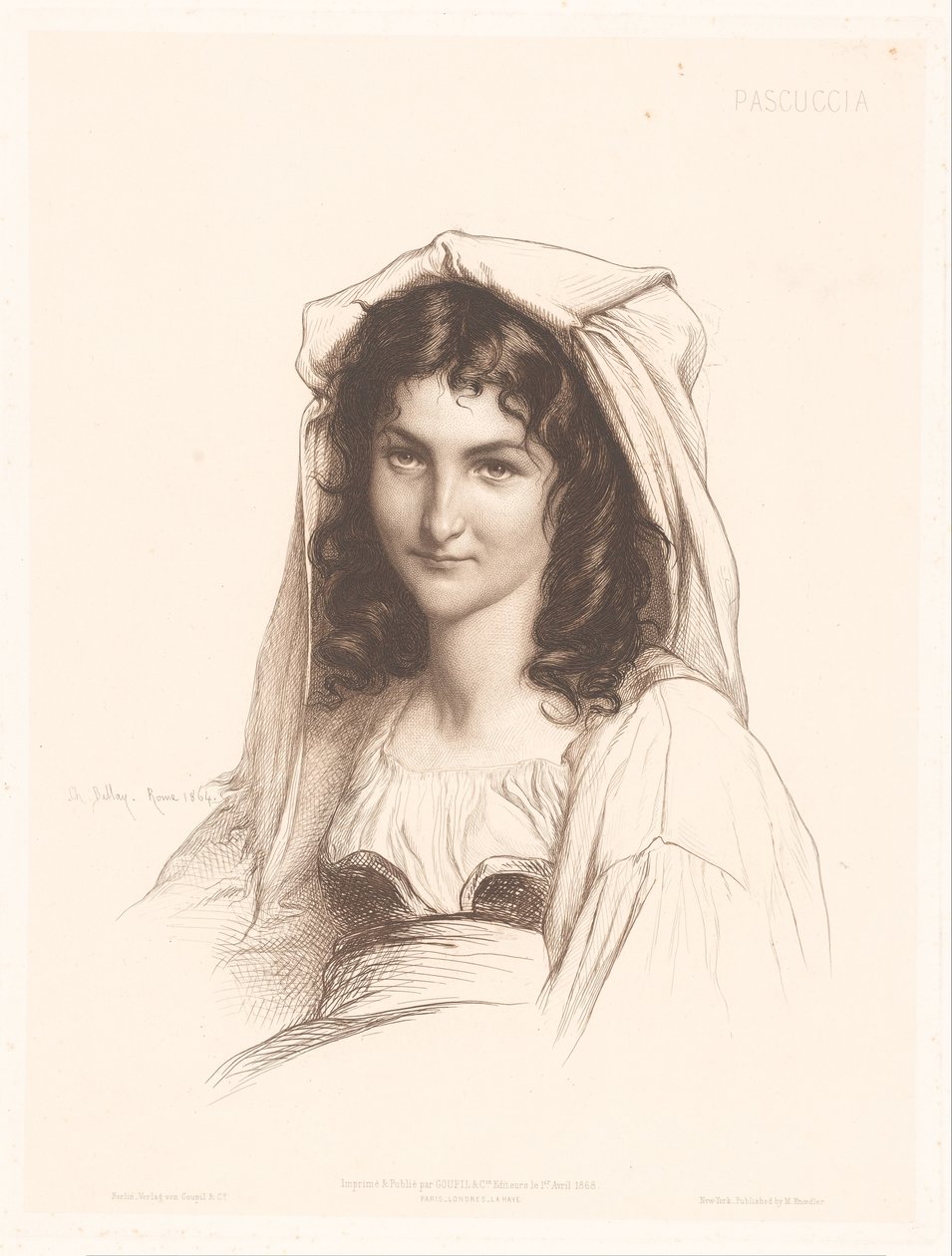 Italian naisen muotokuva Pascuccia (otsikko esineessä) Italian naisten muotokuvia (sarjan nimi) tekijältä Charles Alphonse Paul Bellay