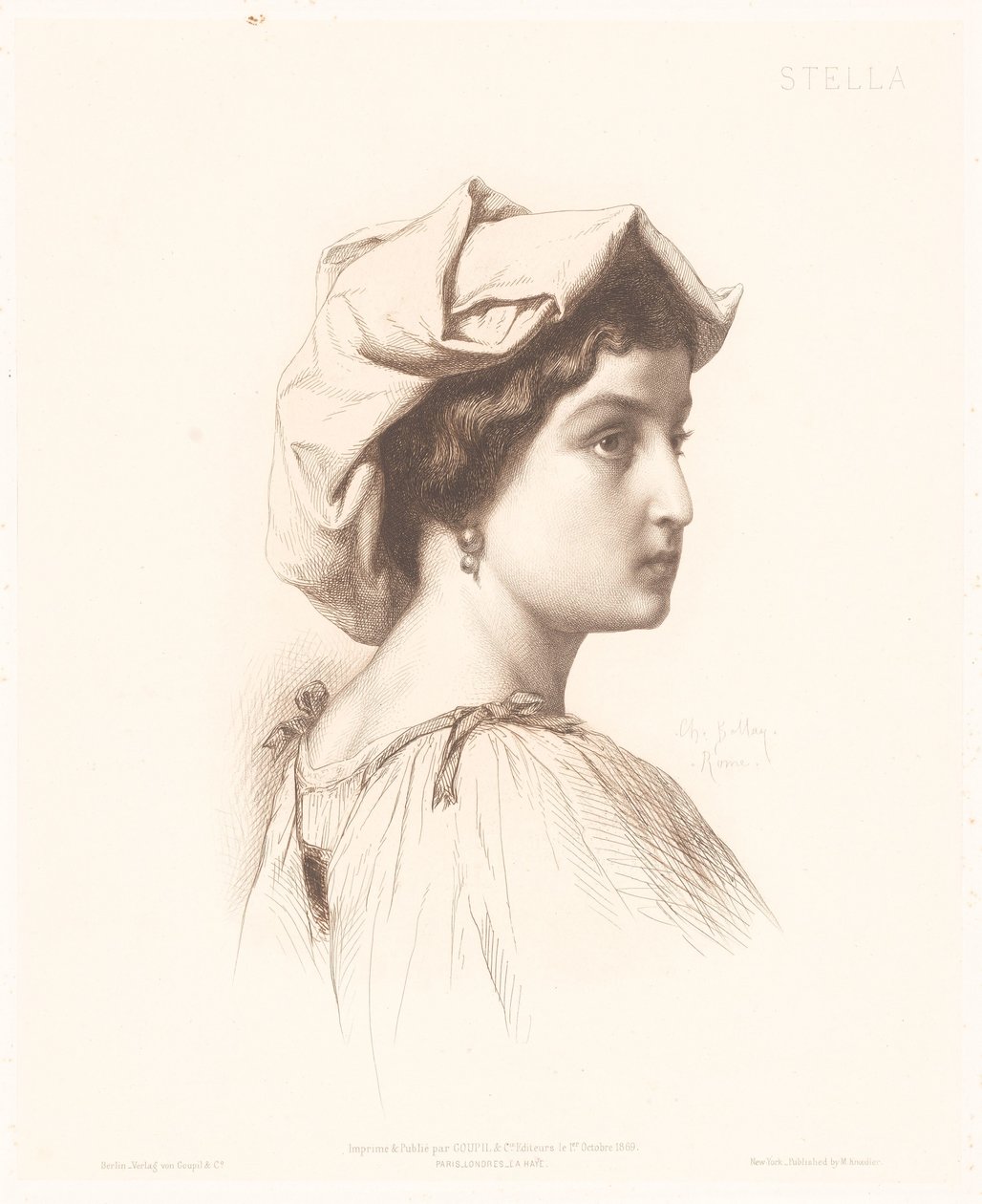 Italian naisen muotokuva Stella (otsikko esineessä) Italian naisten muotokuvia (sarjan nimi) tekijältä Charles Alphonse Paul Bellay