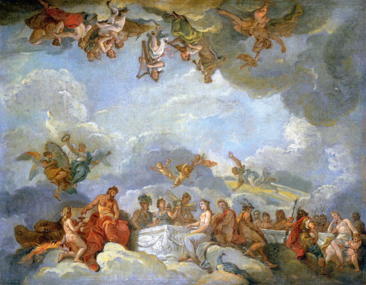 Ganymedesin tuominen Olympokselle - öljyväriluonnos tekijältä Charles Amedee Philippe van Loo