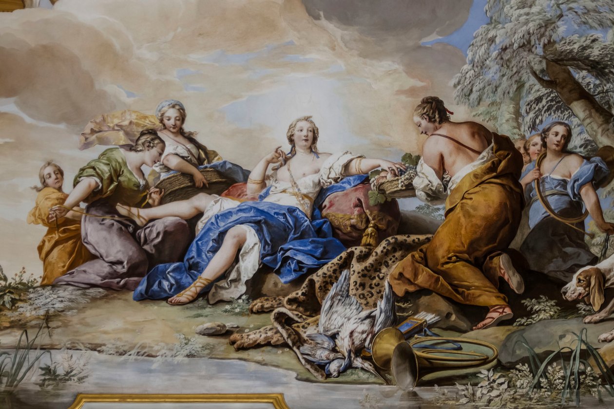 Loput Dianasta nymfien joukossa, Charles-Andre van Loo (1705-1765), fresko tekijältä Charles André van Loo