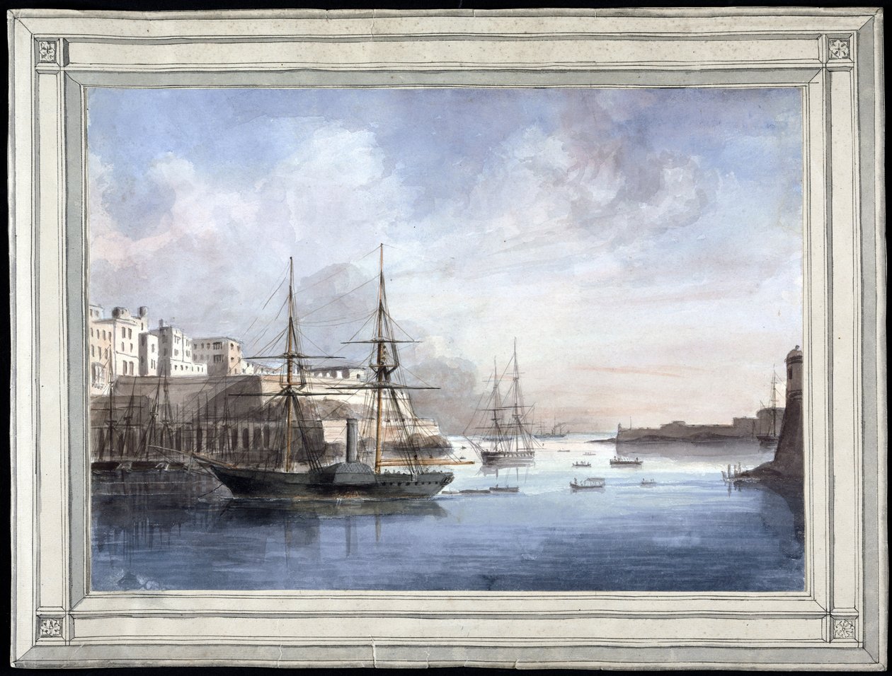 Vue de Malte (Näkymä Maltalla) - Charles Andrew Dycen (1816-1853) maalaus, akvarelli paperille (25,1x34,9 cm), noin 1849 - Yalen yliopisto (USA) tekijältä Charles Andrew Dyce