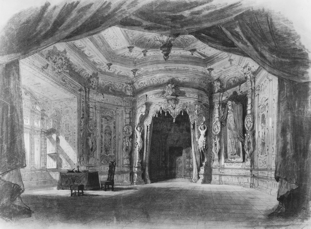 Lavastus Don Giovannille, Wolfgang Amadeus Mozartin (1756-91) ooppera (wc paperilla) tekijältä Charles Antoine Cambon