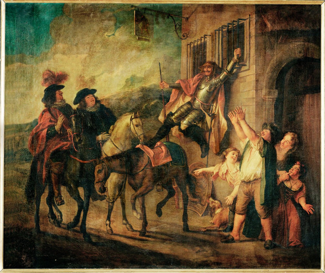 Don Quichotte attache a unse fenetre par la malice de Maritorne - Don Qijote on Maritornen ilkeyden vuoksi sidottu ikkunaan ... tekijältä Charles Antoine Coypel