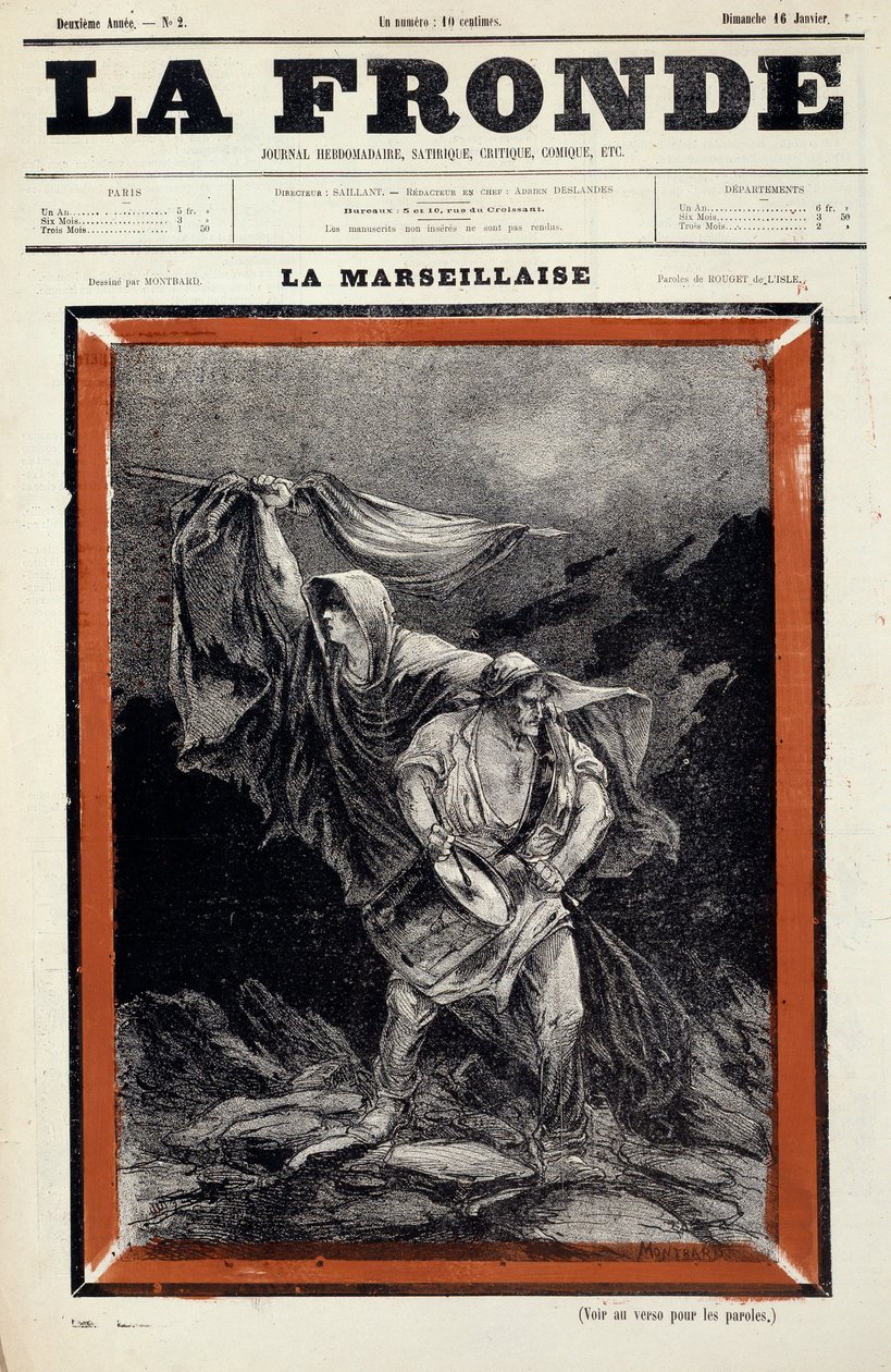 La marseillaise dessin ilmestyi sanomalehdessä la sling. Kaiverrus Charles Auguste Dit Montbard Loyen (1841-1905) tekijältä Charles Auguste Loye