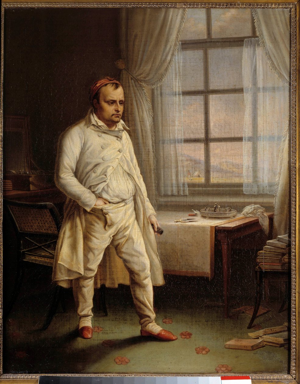 Napoleon I:n (1769-1821) muotokuva Sainte Helenestä kappaleessa Longwoodissa sanelemassa muistomerkkejään Charles Auguste Steubenin (1788-1856) maalaus 1820 su. 0,62 x 0,51 m Ile D